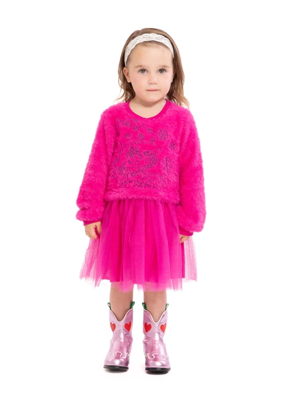 Toddler Girls Eyelash Knit Tutu Dress with Long Sleeves, Sizes 12M-5T