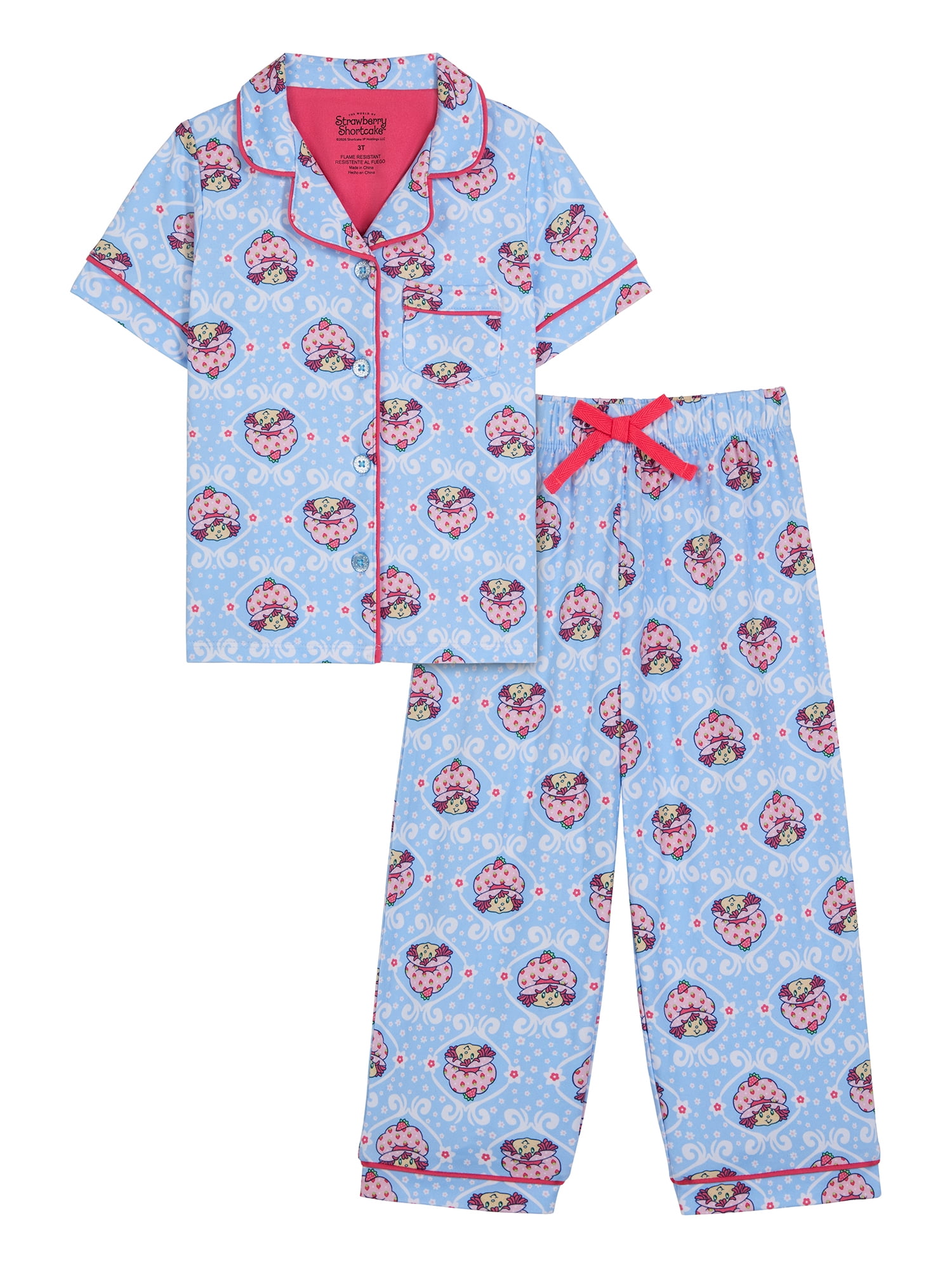 Strawberry Shortcake Toddler Girls Short Sleeve Button Front Top and Sleep Pants, 2-Piece, Sizes 12M-5T