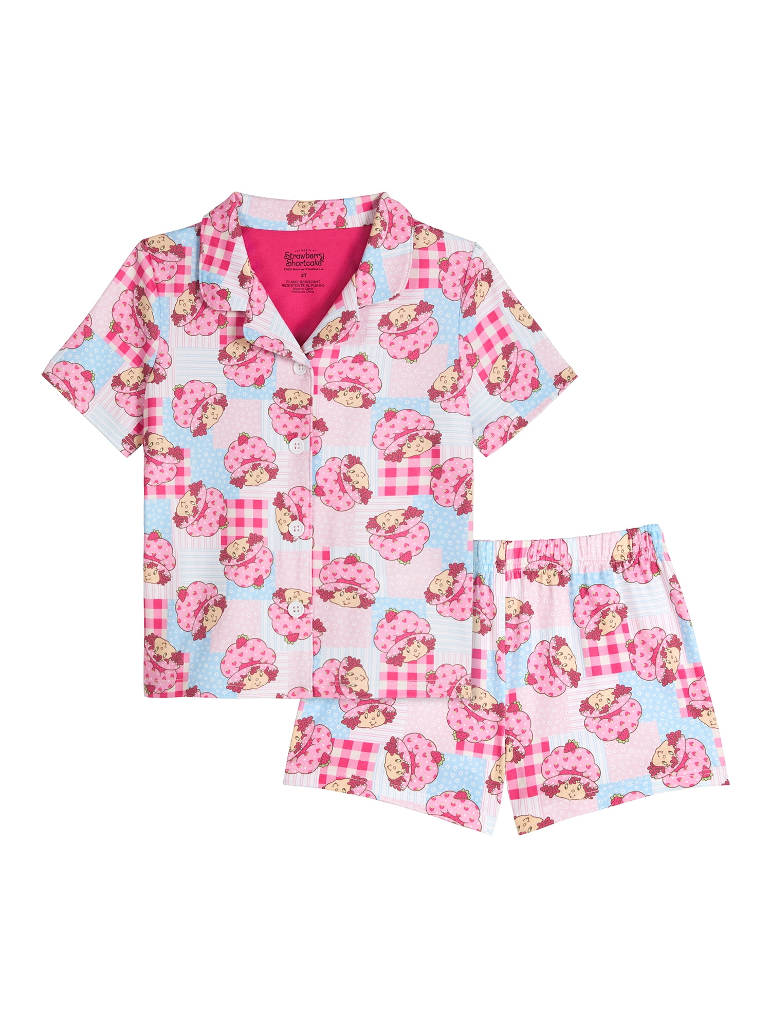Strawberry Shortcake Toddler Girls Short Sleeve Button Front Top and Sleep Shorts, 2-Piece, Sizes 2T-5T