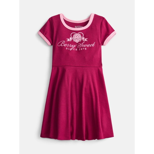 Strawberry Shortcake Toddler Girls Graphic Skater Dress with Short Sleeves, Sizes 12M-5T