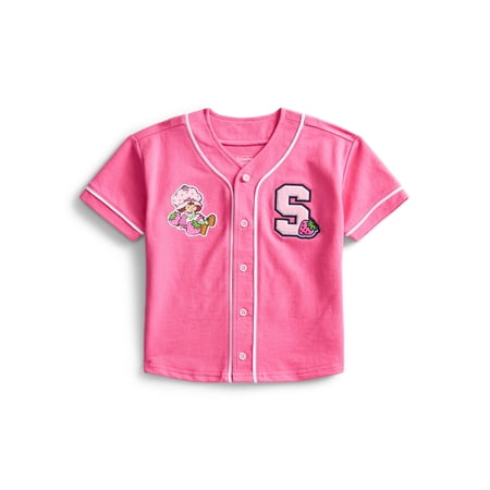 Strawberry Shortcake Toddler Button Down Baseball Jersey with Short Sleeves, Sizes 12M-5T