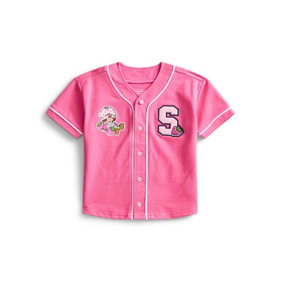 Strawberry Shortcake Toddler Button Down Baseball Jersey with Short Sleeves, Sizes 12M-5T