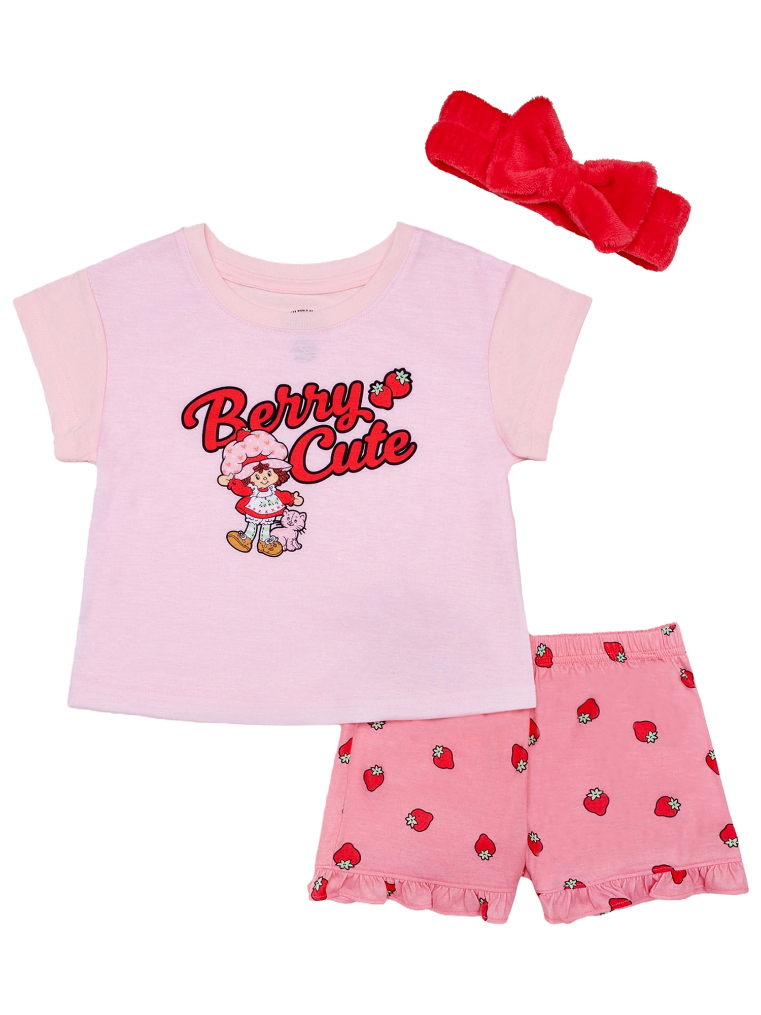 Strawberry Shortcake Tween 2- Piece Short Sleeve Top and Shorts Pajama Set with Spa Headband, Sizes 4-12