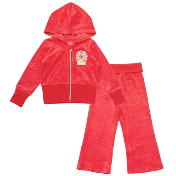 Strawberry Shortcake Velour Zip Up Hoodie and Flare Pants Outfit Set Toddler to Big Kid