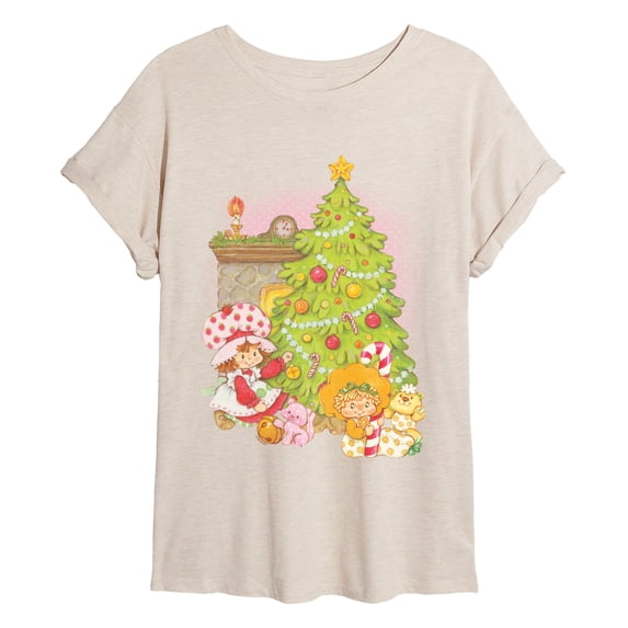 Strawberry Shortcake - Vintage Christmas Tree - Juniors Oversized Graphic T-Shirt