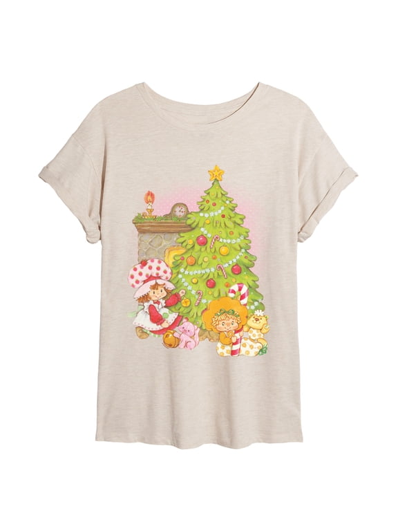 - Vintage Christmas Tree - Juniors Oversized Graphic T-Shirt