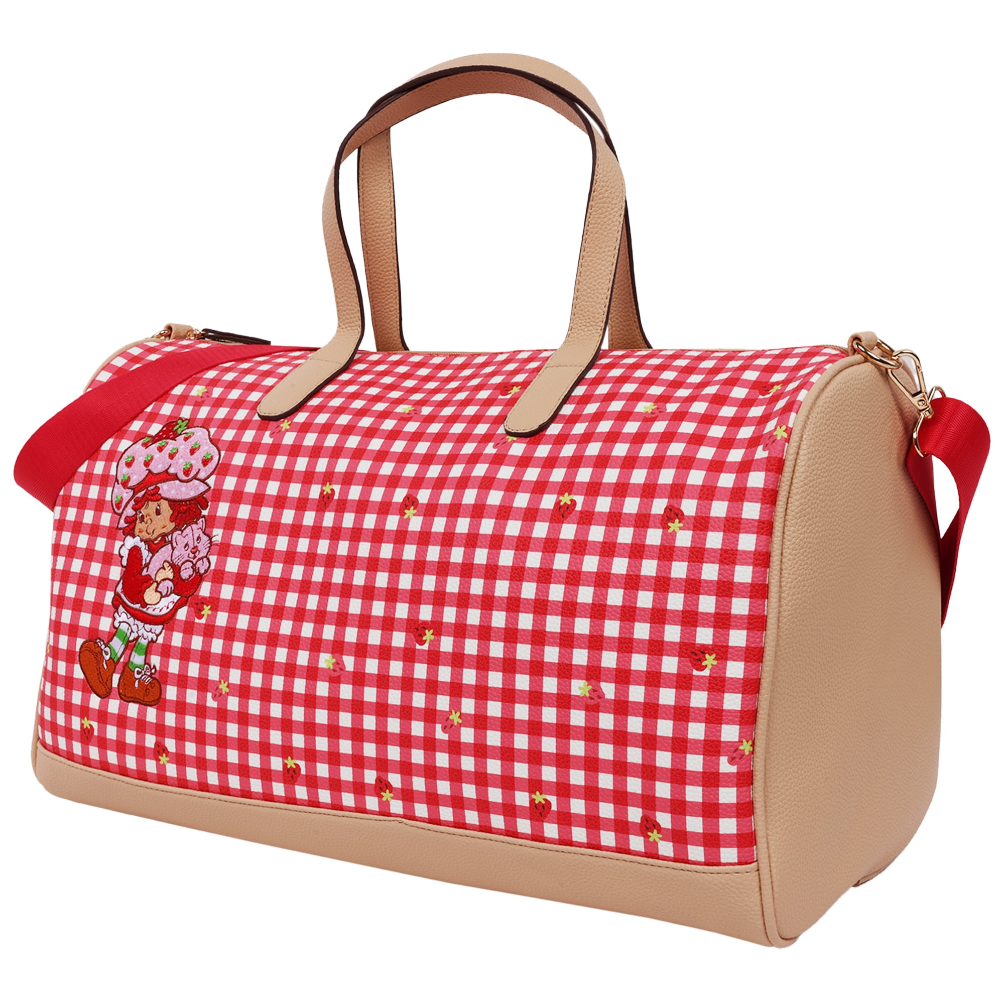 Strawberry Shortcake Weekender Duffel Bag, Vintage Travel Tote for Women, Red Gingham