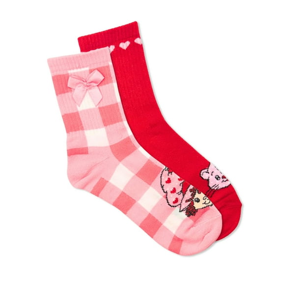 Strawberry Shortcake Women's Valentine's Day Mid-Crew Socks, 2-Pack, Size 4-10