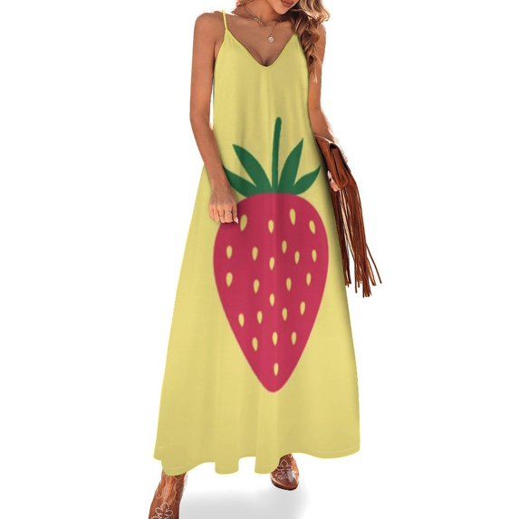 Strawberry Sleeveless Suspender Dress Summer Fashion Casual Long Dress
