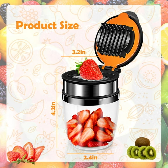 Strawberry Slicer, Egg/Banana/Grape/Mushroom/Kiwi Chopper, Stainless Steel Mini Fruit Slicer Cup, Fruit Cutter Kitchen Gadget, Quickly Making Fruit Vegetable Salad, Black