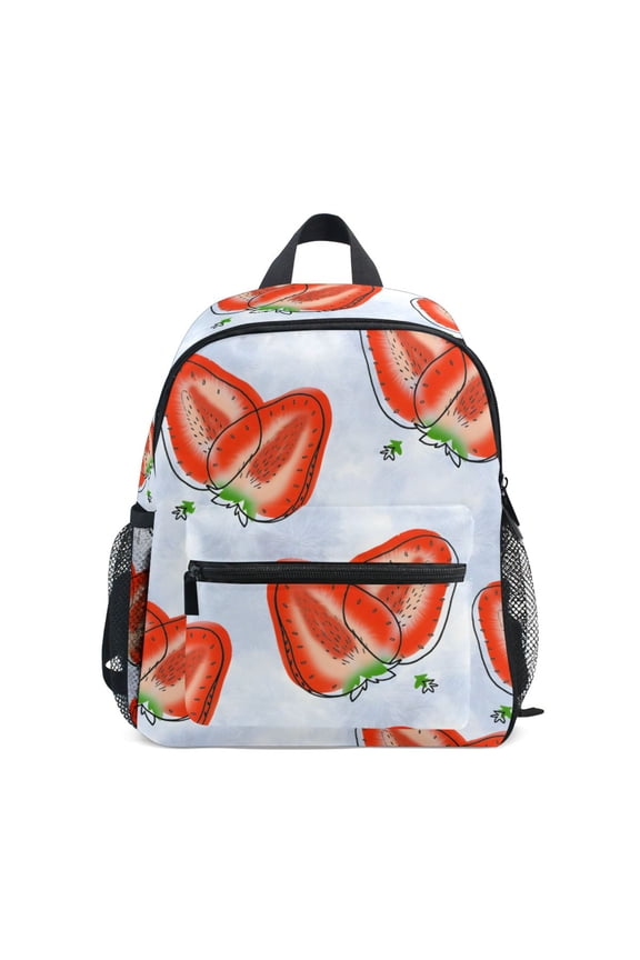 Strawberry Slices Pattern Mini Backpack Cute Small Backpack with Chest Strap and Whistle Ages 3-8