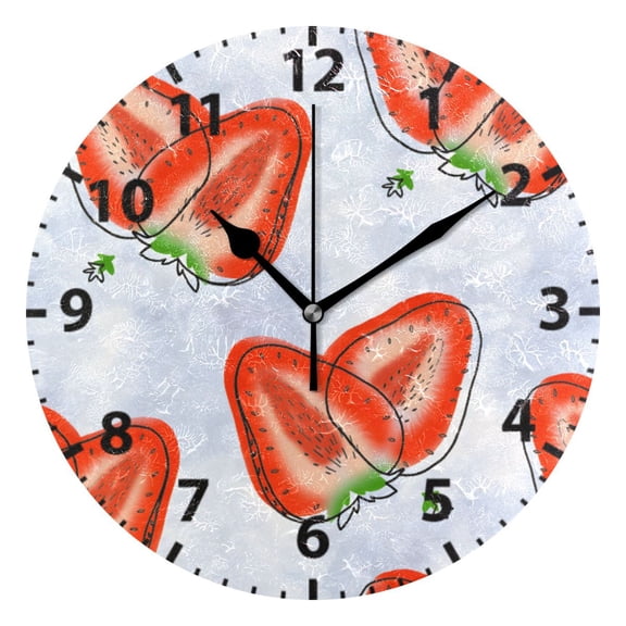Strawberry Slices Pattern Wall Clock 10in Round Artistic Oil Painting Home Decor Desk Table Clock