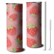 Strawberry Slim Tumbler with Lid Straw Insulated Leakproof Cup Modern Thermal Insulated 20 oz Coffee Mug for Spring Summer Birthday Christmas