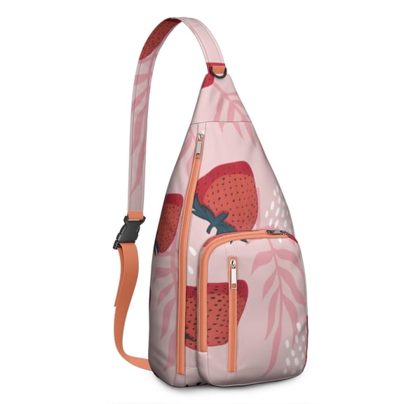 Strawberry Sling Backpack – Cute Watercolor Fruit Crossbody Daypack for Women, Teens & Berry Lovers – Pink & Red Summer Style Bag for Travel, Hiking, School & Sweet Adventures