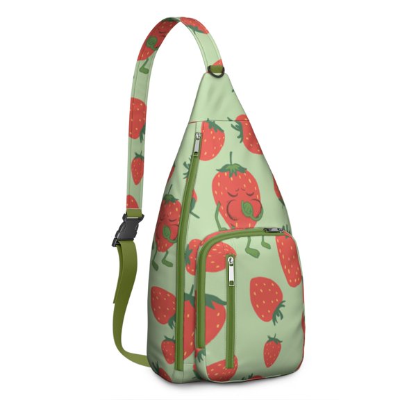 Strawberry Sling Backpack – Cute Watercolor Fruit Crossbody Daypack for Women, Teens & Berry Lovers – Pink & Red Summer Style Bag for Travel, Hiking, School & Sweet Adventures