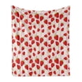 thumbnail image 1 of Strawberry Soft Flannel Fleece Throw Blanket, Delicious Summer Fruit Snacks and Daisy Petals Pattern on Striped Background, Cozy Plush for Indoor and Outdoor Use, 50" x 70", Multicolor, by Ambesonne, 1 of 6