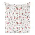 thumbnail image 1 of Strawberry Soft Flannel Fleece Throw Blanket, Grunge Pattern with Tropical Fruits Healthy Living Organic Eating, Cozy Plush for Indoor and Outdoor Use, 70" x 90", Vermilion Green White, by Ambesonne, 1 of 5
