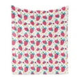 thumbnail image 1 of Strawberry Soft Flannel Fleece Throw Blanket, Pattern of Doodle Zigzags Circles and Fruits, Cozy Plush for Indoor and Outdoor Use, 50" x 70", Pink Seafoam White, by Ambesonne, 1 of 5