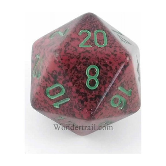 Strawberry Speckled Die with Green Numbers D20 34mm (1.34in) Pack of 1 Chessex