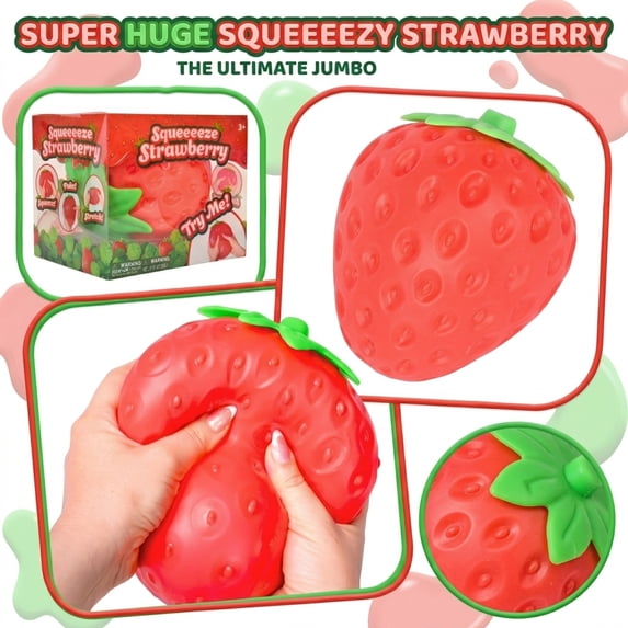 Strawberry Squishy Extra Large 5in Squeeze Giant Strawberry Slow Rising Stress Ball Realistic Fruit Squeeze Toy for Relief Adults Kids with a Box