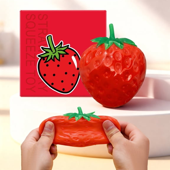 Strawberry Squishy Jelly Squishy Realistic Red Strawberry Squeeze Accessory Elastic TPR Fruit Fidget with Printed Gift Box for Fun Sensory Fidget and Daily Anxiety Relief