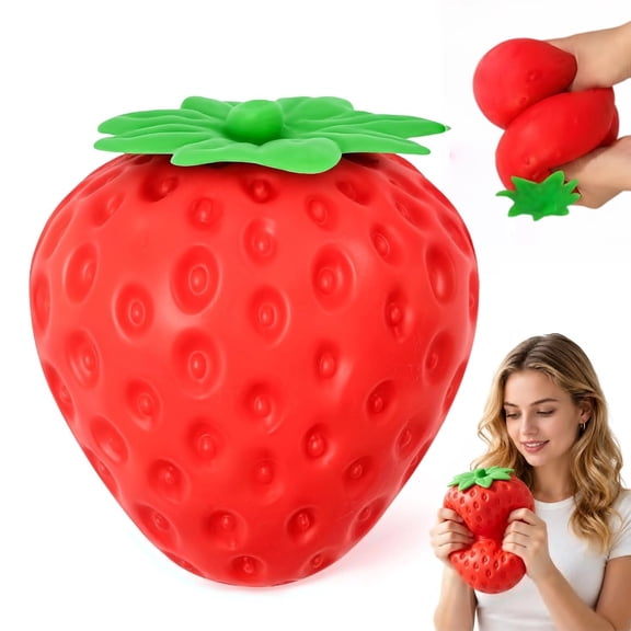Strawberry Squishy, Strawberry Squishy Sensory Fidget Giant Jumbo Big Slow Rising Stress Ball Squeeze Toy Fruit Realistic for Relief, Adults Kids Gifts Party Favor