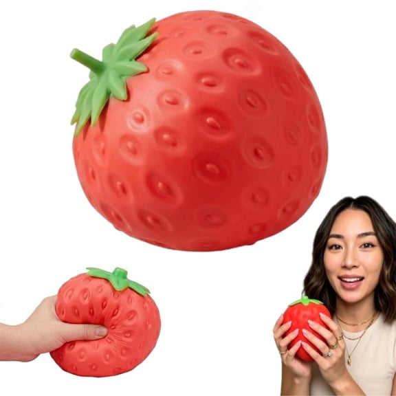 Strawberry Squishy Stress Ball, 3 inch Realistic Strawberry Soft Slow Rising Fruit Squeeze Fidget Toy, Stress Relief Decompression Toy for Kids Adults