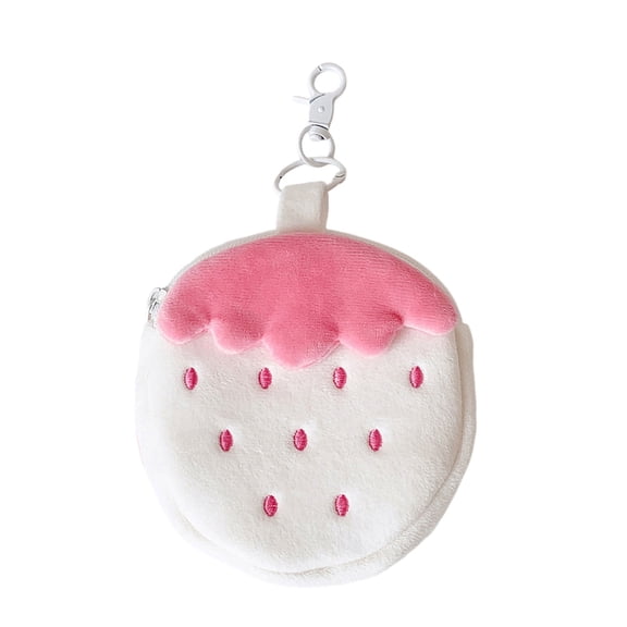 Strawberry Storage Pouch, Cartoon Lint Fabric Coin Purse With Keychain Hook, Double Layer Storage Pouch, Soft Protective Material Card Holder