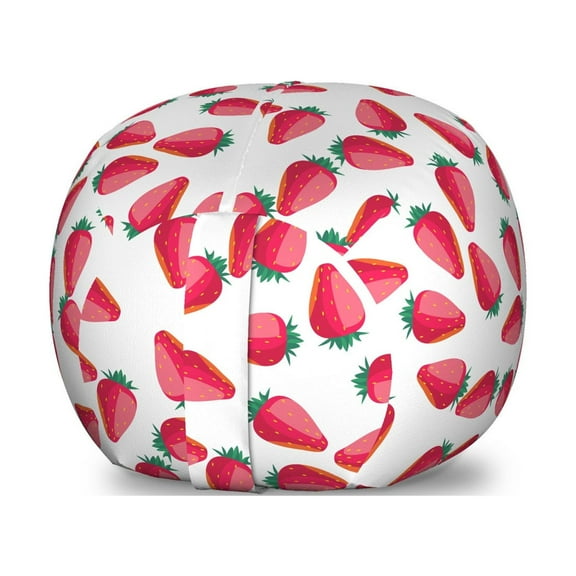 Strawberry Storage Toy Bag Chair, Continuous Cartoonish Ripe Summer Season Fruits, Stuffed Animal Organizer Washable Bag, Small Size, Pink Pale Pink, by Ambesonne