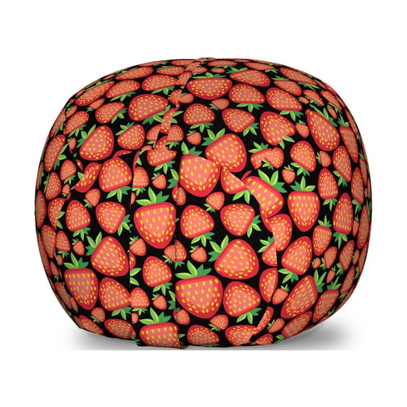 Strawberry Storage Toy Bag Chair, Tropical Fruit Pattern with Vivid Ripe Berries Healthy Summer Fresh Food, Stuffed Animal Organizer Washable Bag, Small Size, Multicolor, by Ambesonne