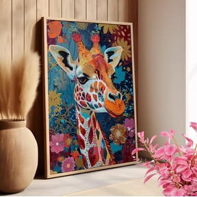 Strawberry Style Giraffe Wall Art Print Colorful Safari Poster Boho Giraffe Modern Nursery Decor Perfect Gift For Animal Lovers , Poster Only