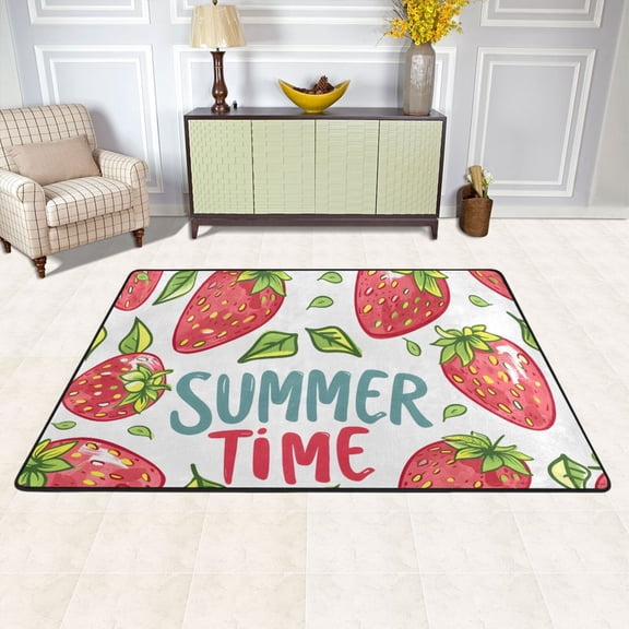 Strawberry Summer Time Word Area Rug Washable 72 x 48 Floor Carpet Mat Non Slip for Bedroom Living Room Kids Room Home Decor