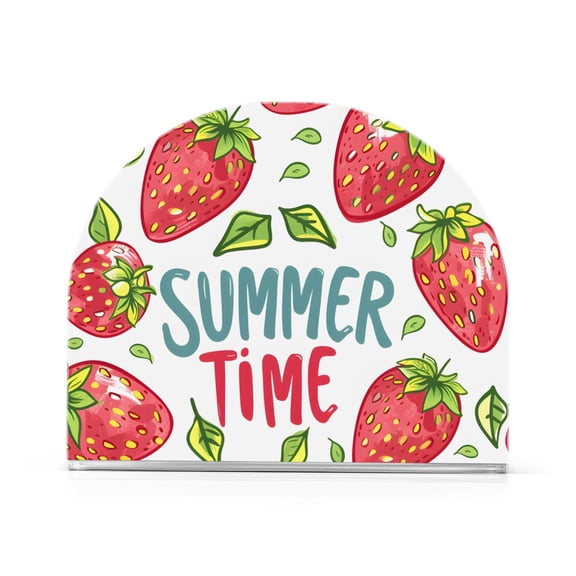 Strawberry Summer Time Word Napkin Holder for Table Clear Napkin Stand Paper Holder Acrylic Organizer Dispenser Napkins for Dinner Kitchen Restaurant Room