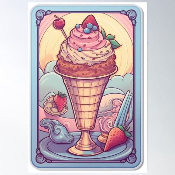 Strawberry Sundae Poster Wall Art, Modern Wall Decor For Living Room Bedroom, 8x12 UNFRAMED