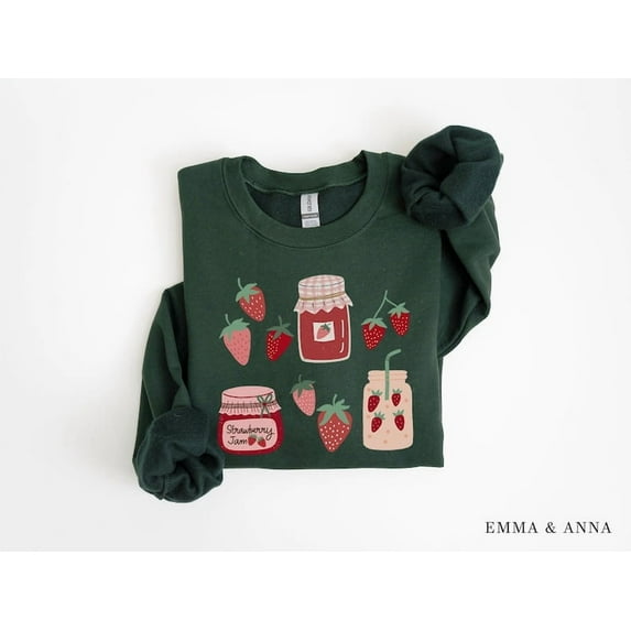 Strawberry Sweatshirt, Floral Sweater, Cottage Core Strawberry Crewneck, Aesthetic Clothing, Botanical Sweatshirt, Kawaii Fruit Shirt