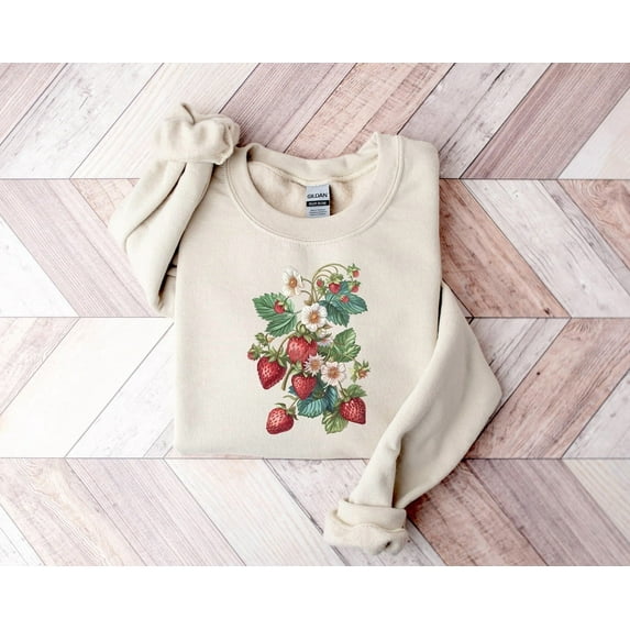Strawberry Sweatshirt, Floral Sweater, Gardening Tees, Cottagecore Strawberry Tshirt, Strawberry Women Sweater All Size S-5Xl