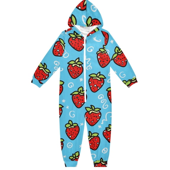 Strawberry Swirl One Piece Pajamas Soft Jumpsuit Cozy Sleep and Play Romper Zipper and Pockets 5-6T
