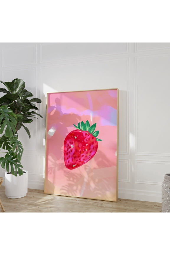 Strawberry T-Shirt Y2k Maximalist Holographic Pink Trendy Funky Retro Preppy Tee Unframed Paper Print