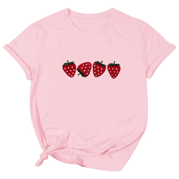 Strawberry T-Shirts for Women Fruit Graphic Print Short Sleeve Crew Neck Tees Garden Clothing Gardener Gift Tops