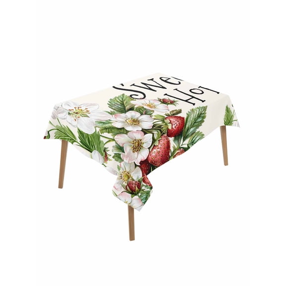 Strawberry Table Cloth, Summer Fruits Spring Floral Botanical Waterproof Tablecloth for Rectangle Tables, Reusable Washable Fabric Table Cover for Restaurant Kitchen Dining Tables 52"x70"