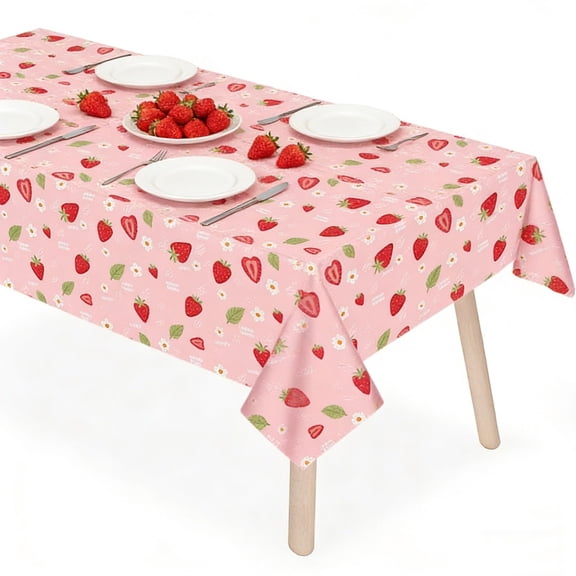 Strawberry Tablecloth, Disposable, Birthday Decoration, Strawberry Themed Party, for Picnics, Celebrations, and Easy Cleanup
