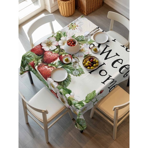 Strawberry Tablecloth Square Table Cloth 60x60 ,Waterproof Outdoor Table Cloth Covers Decorative Table Protector ,Summer Fruits Spring Floral Botanical Washable Table Cover for Kitchen Dinning Party