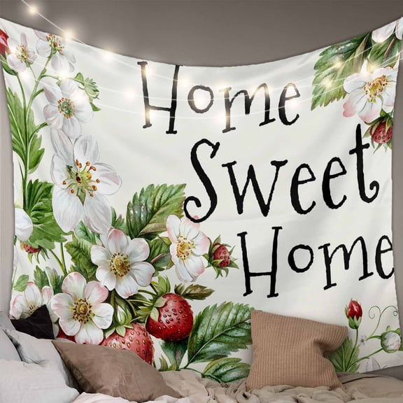 Strawberry Tapestry for Bedroom Wall Hanging Tapestry, Summer Fruits Spring Floral Botanical Ceiling Backdrop Tapestries Poster Blanket Wall Decor for Teens Room Living Room Dorm 39" x 59"