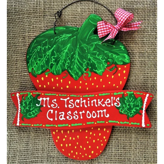 Strawberry Teacher Sign Personalized Name Plaque School Classroom Room Door