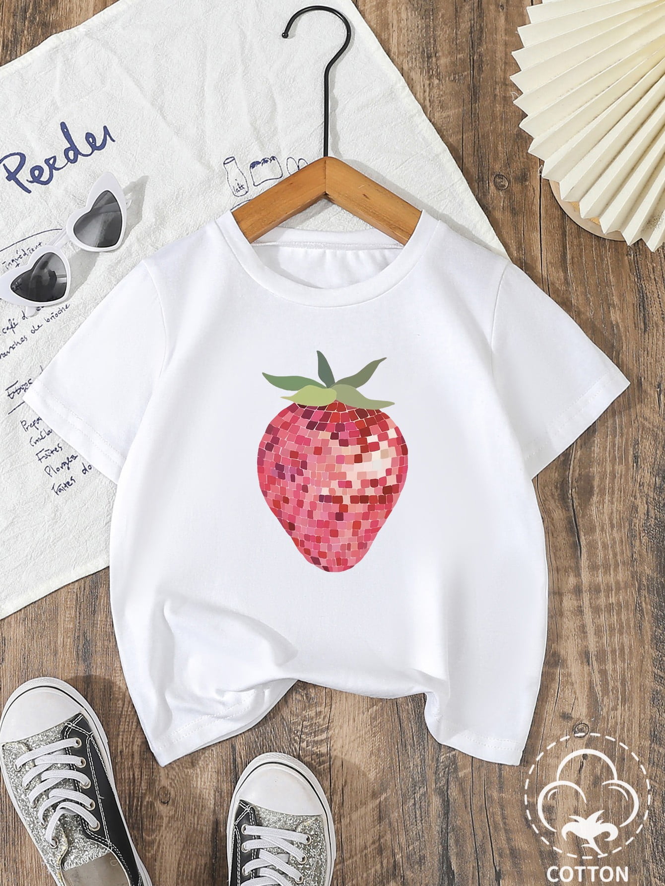 Strawberry Tee] Soft Cotton Strawberry Print T-Shirt for