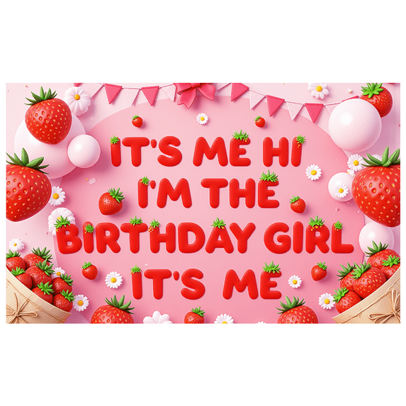 Strawberry Theme Birthday Banner Girl's Party Decor Red Letter Design for Birthday Celebration Kids Party Decoration Indoor Event