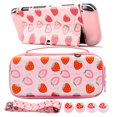 thumbnail image 1 of Strawberry Theme Nintendo Switch OLED Protection Bundle: Carrying Case, PC Case, Shoulder Strap & Joystick Caps, 1 of 11