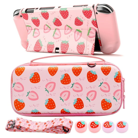 Strawberry Theme Nintendo Switch OLED Protection Bundle: Carrying Case ...