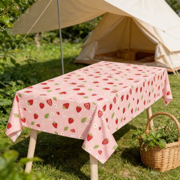 Strawberry Themed Disposable Tablecloth for Birthday Parties and Celebrations — Easy Cleanup, Durable Material, Perfect for Picnic and Event Decorations