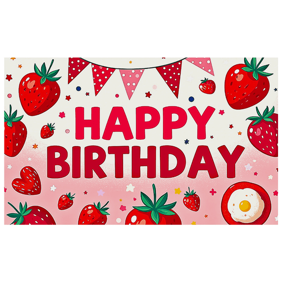 Strawberry Themed Happy Birthday Banner Background Backdrop Party Decorations for Birthday Party Photography Props Photo Booth Decors